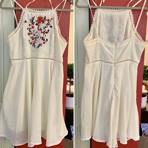 Cream halter embroidered boutique dress